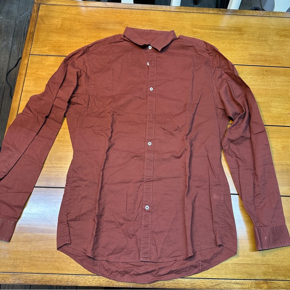 H&M Men's Button-Down Shirt - Rust Brown